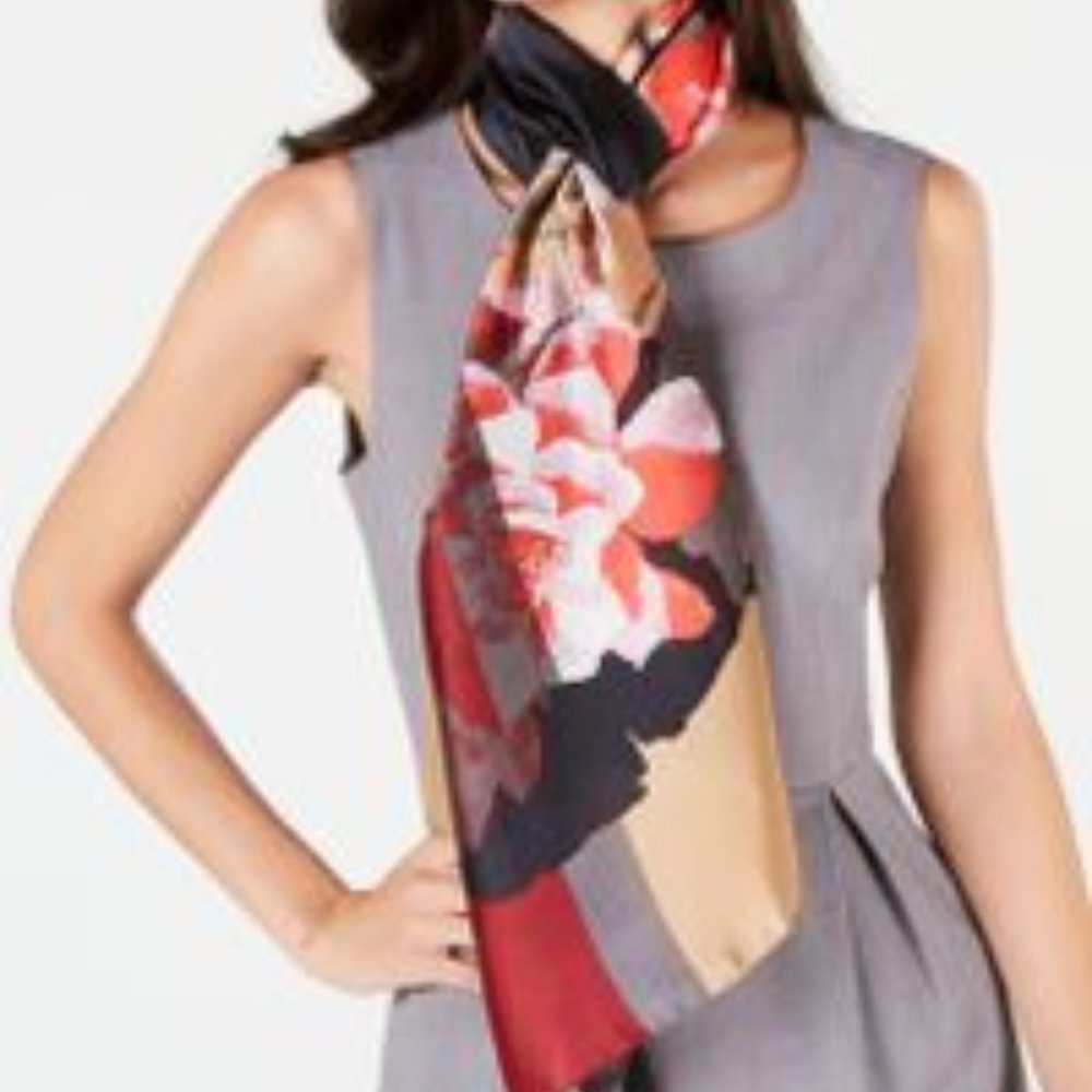 INC Big Rose Floral Print Oblong Scarf Black